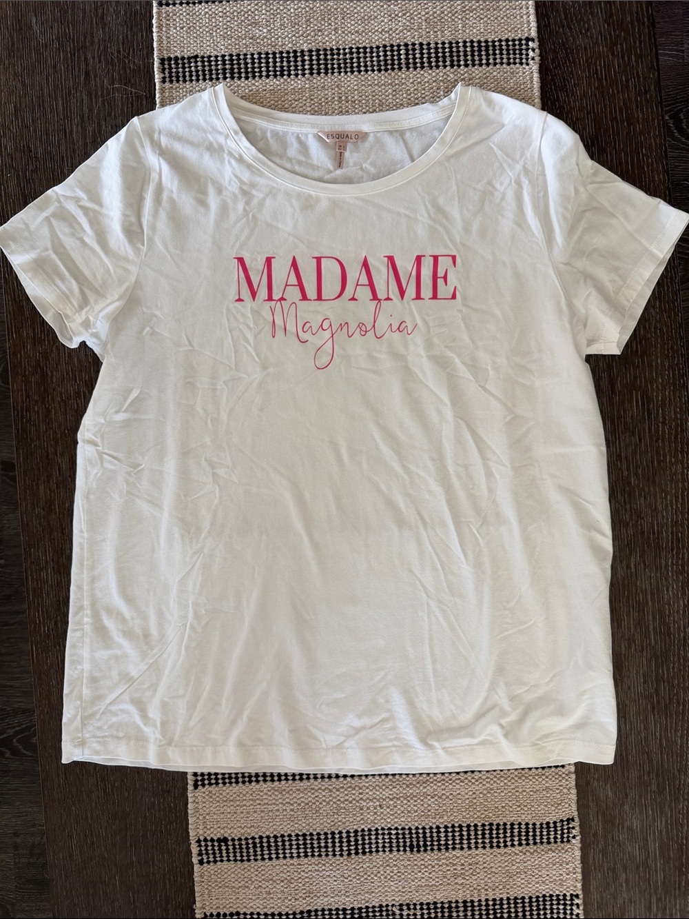 ESQUALO White Short Sleeve Tee with Pink "MADAME Magnolia" Print